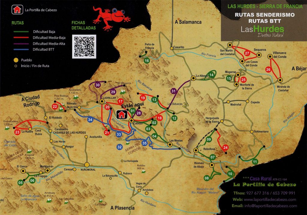 Mapa Rutas Senderismo y BTT Las Hurdes-Sierra de Francia